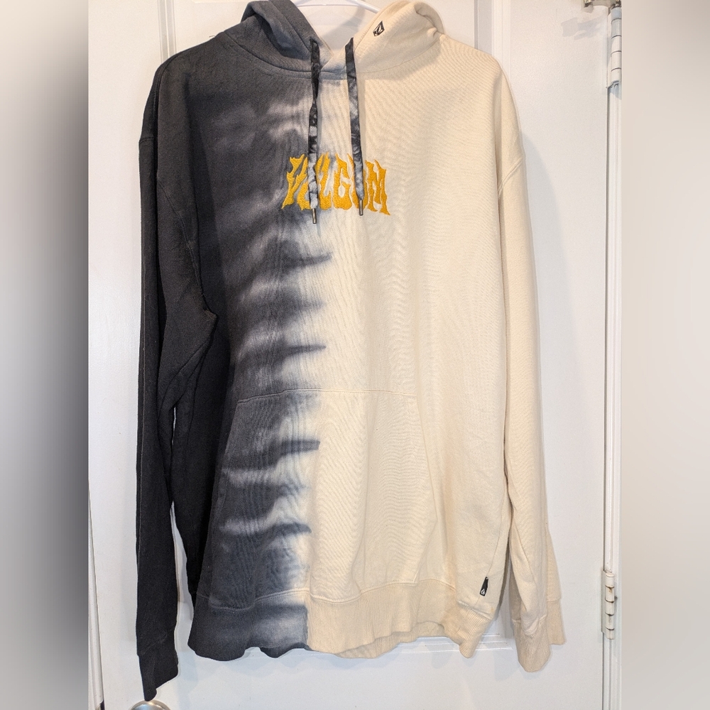 Volcom XL Split Tie Dye Hoodie Flame Logo Skater Streetwear Pullover